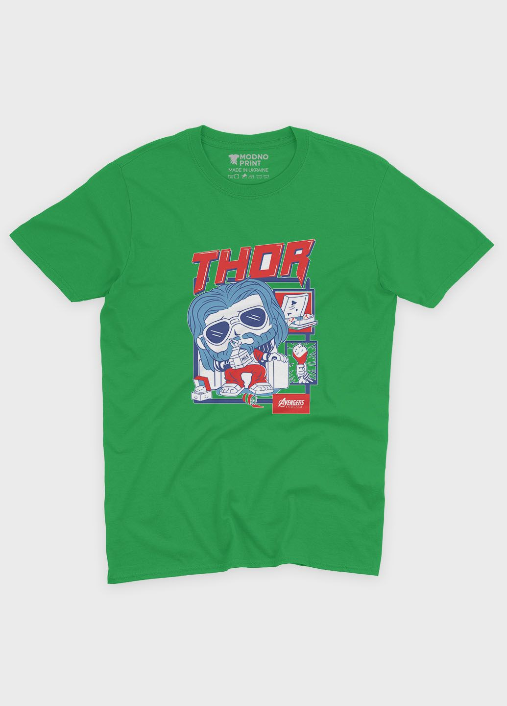 Зелена демісезонна футболка для дівчинки з принтом супергероя - тор (ts001-1-keg-006-024-002-g) Modno