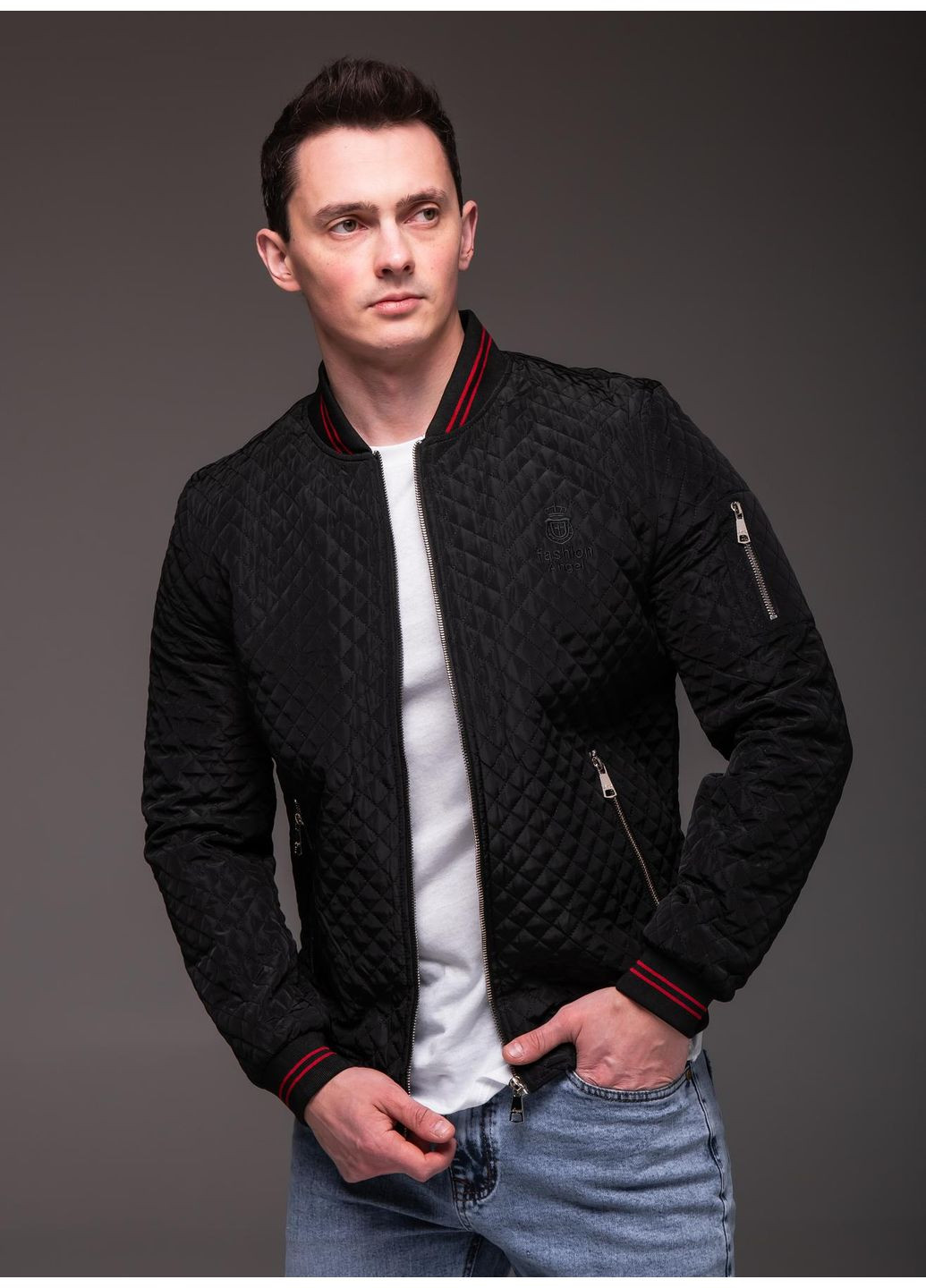 Чорна демісезонна куртка-бомбер чоловіча стьобана No Brand