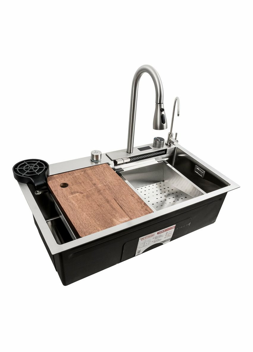 Кухонная мойка 75*45G сатин Handmade "Водопад" полная комплектация Platinum (336937288)