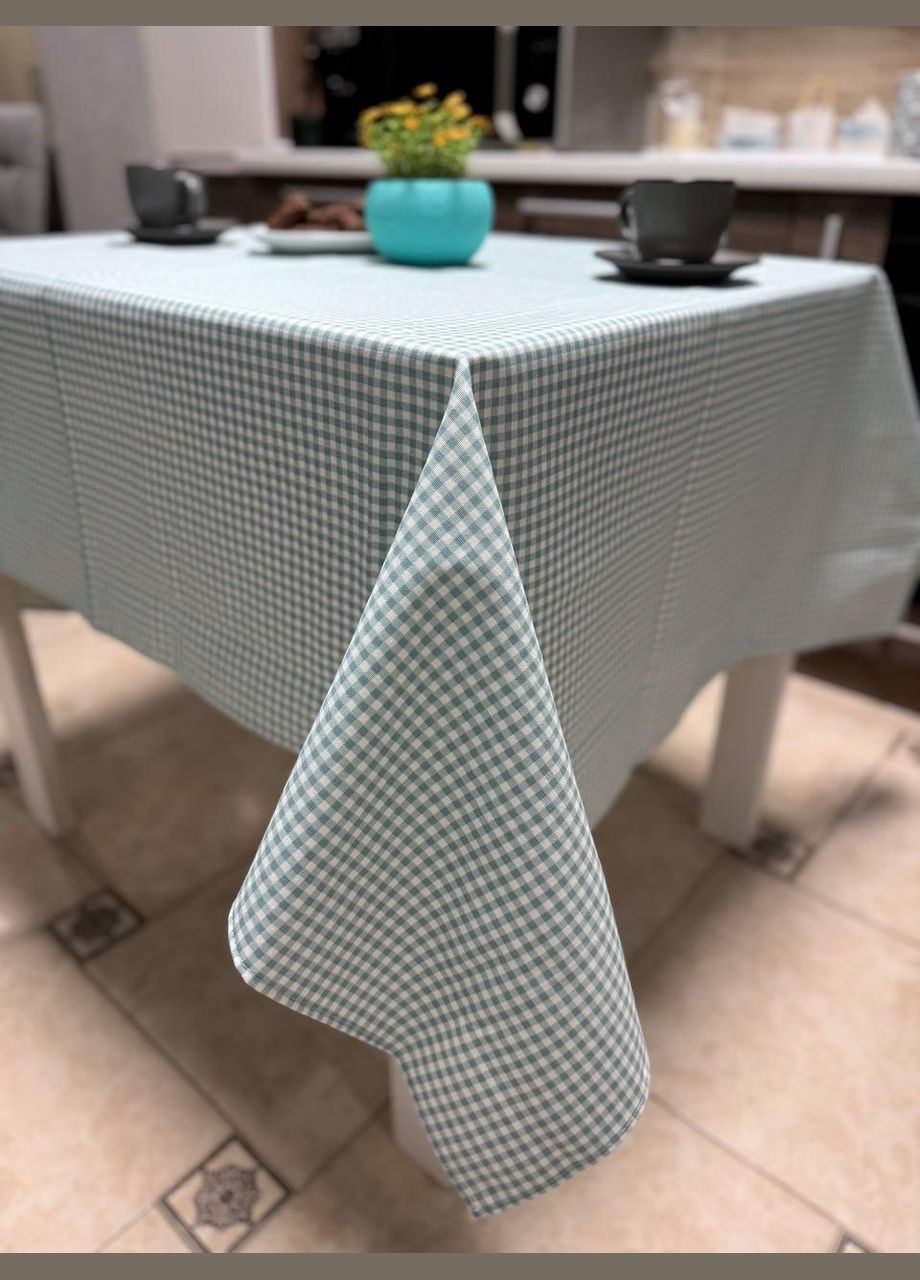 Скатертина в Клітинку з Тефлоновим покриттям бавовняна Вологовідштовхувальна 120х175 см М`ятна No Brand (282955190)