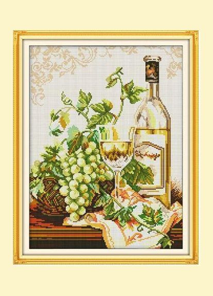 Набор для вышивания по нанесённой на канву схеме "Grapes and Wine 1". AIDA 14CT printed, 34*43 см Joy Sunday (313614359)