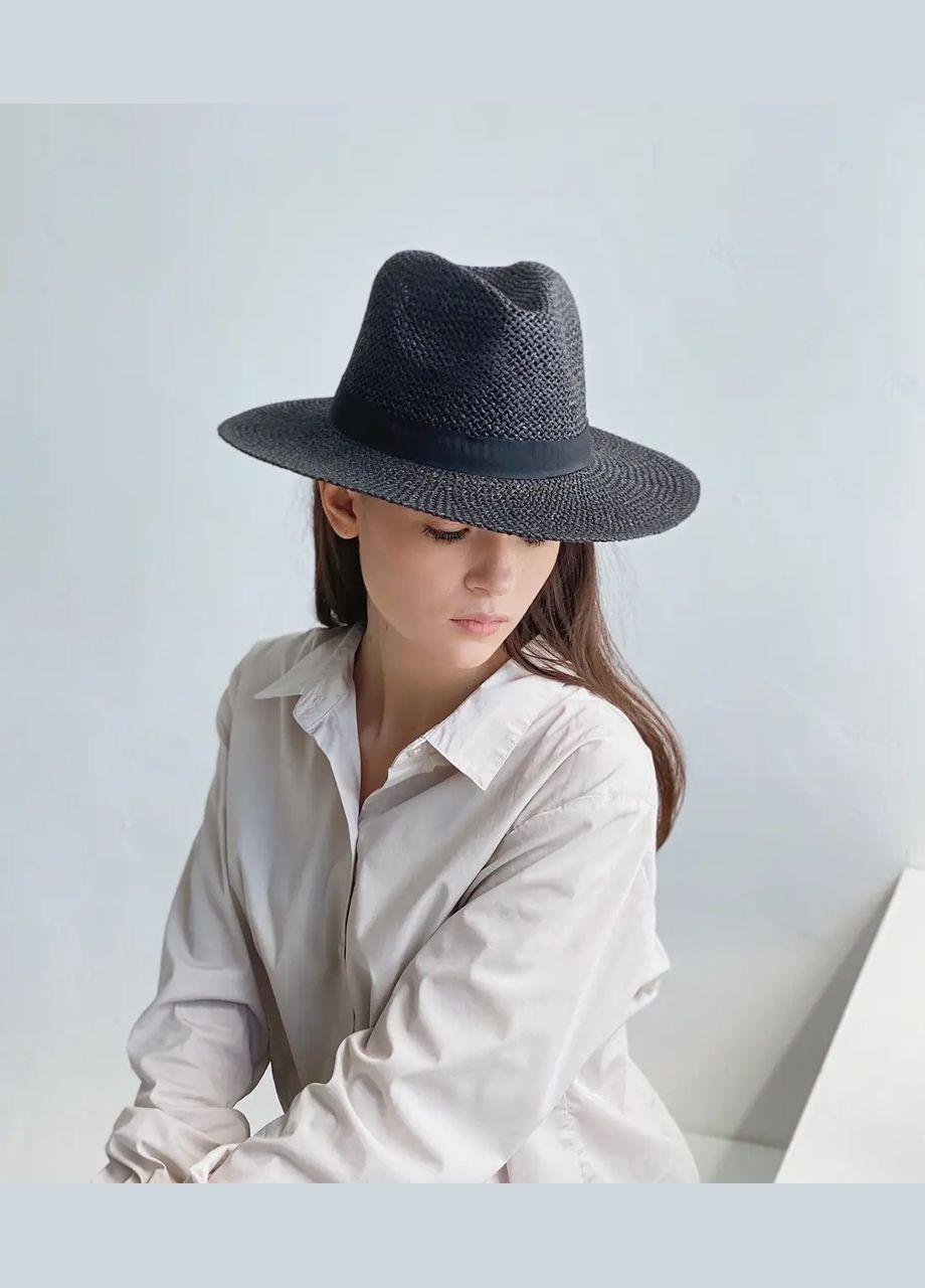 Шляпа женская на лето Федора с черным рафием. D.Hats (283022794)