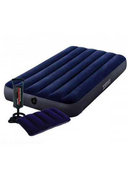 Одноместный надувной матрас для сна и отдыха 64757 c велюровым покрытием 99х191х25 см + ручной наcоc + 1 подушка Intex (350349174)