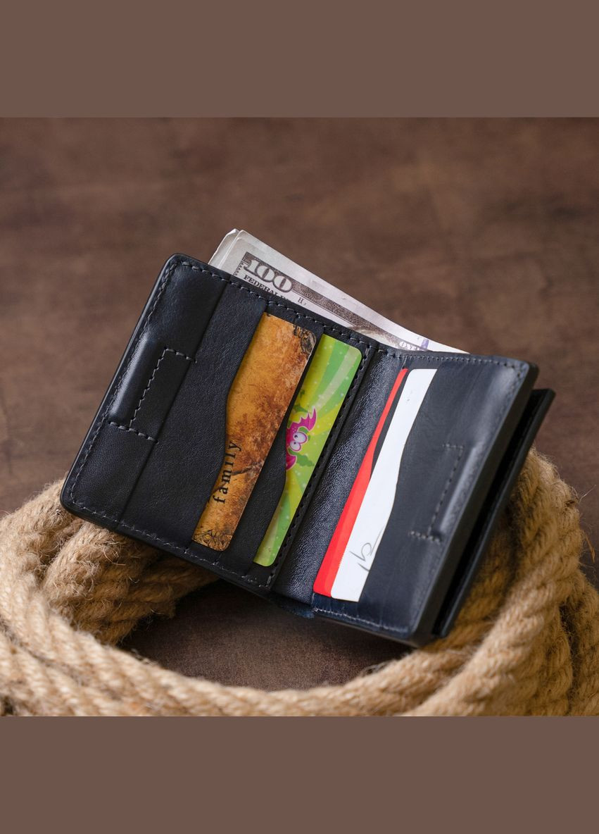 Вертикальне глянсове портмоне з накладною монетницьою 11332 Синє Grande Pelle (331907196)