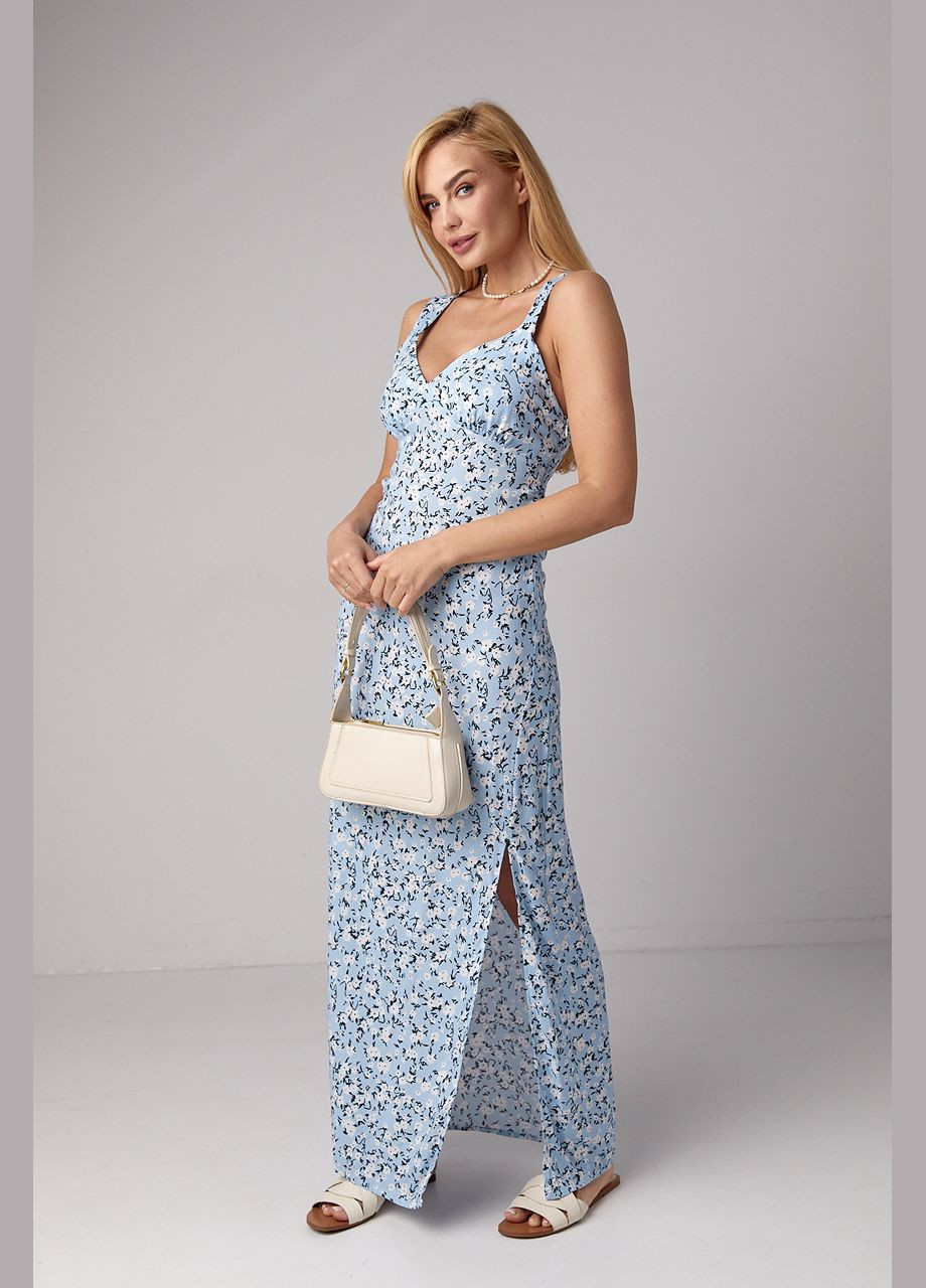 Летний женский длинный цветочный сарафан со шнуровкой на спине Lurex