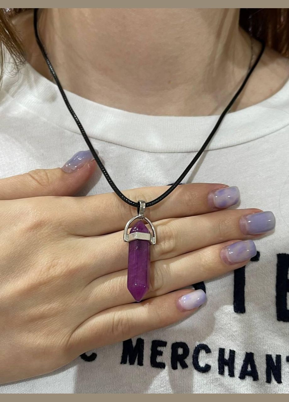 Кулон з натуральним каменем Бузковий агат маятник у вигляді кристала шестигранника на шнурку у подарунковій коробочці Овен (326807785)