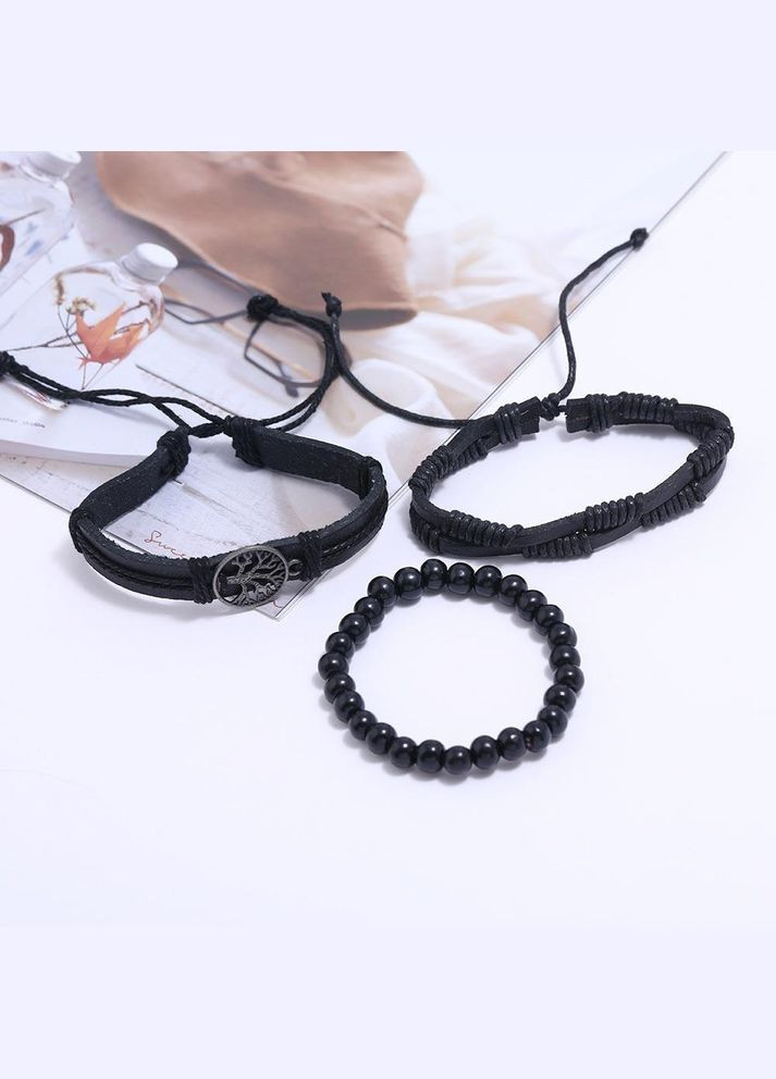 Набор плетеных кожаных мужских браслетов универсального размера дерево (NR0521) No Brand (306559640)