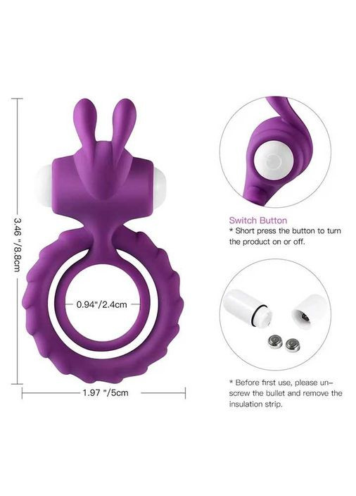 Двойное эрекционное кольцо с вибростимуляцией Rabbit - Фиолетовый No Brand (372502401)