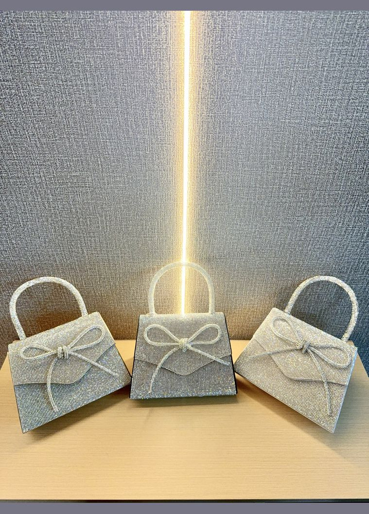 Праздничный клатч с камешками и бантом серебро+черный No Brand (322414781)