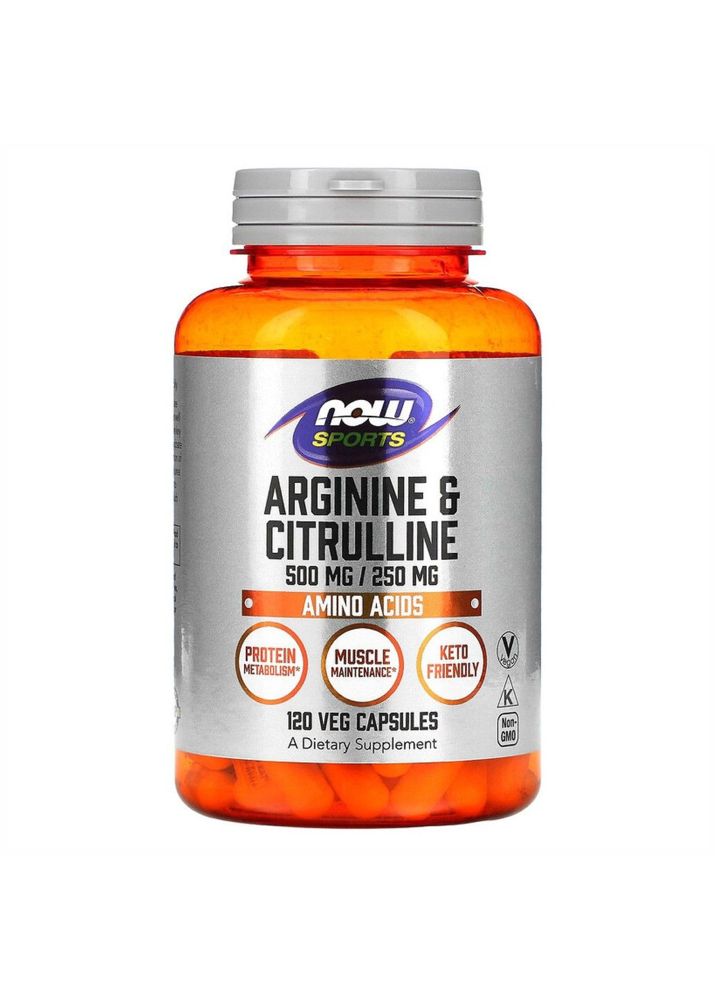 Sports, аргінін і цитрулін, 120 рослинних капсул Now Foods (347600463)