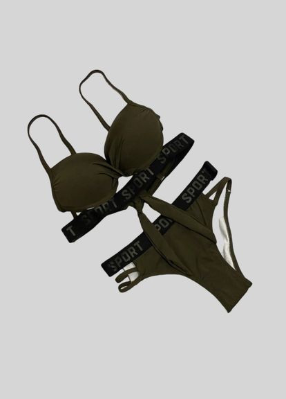 Оливковый (хаки) летний купальник женский черно-белый 39290 раздельный Sisianna купальник жіночій