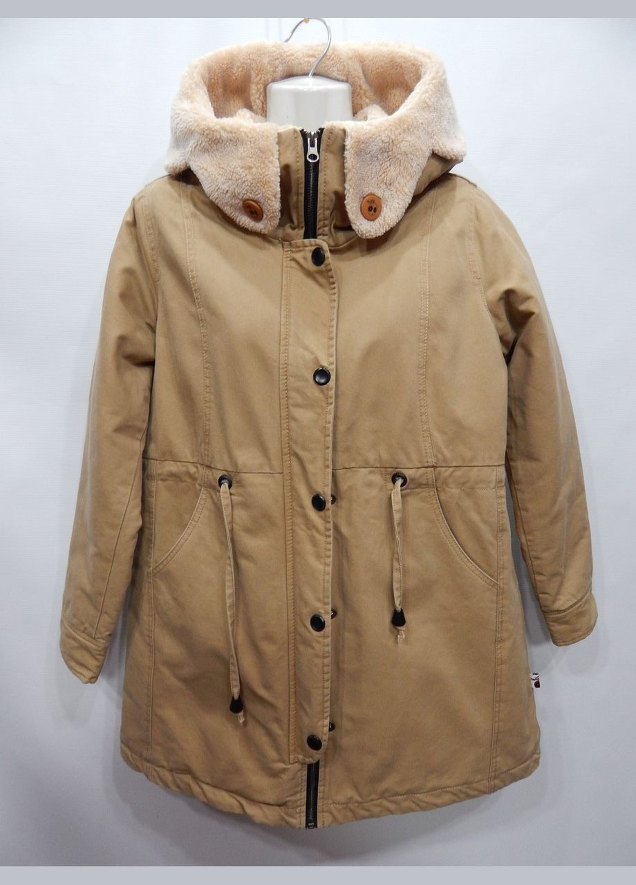Бежевая зимняя куртка-парка женская утепленная демисезонная, с капюшоном сток р. 44-46 131gk No Brand
