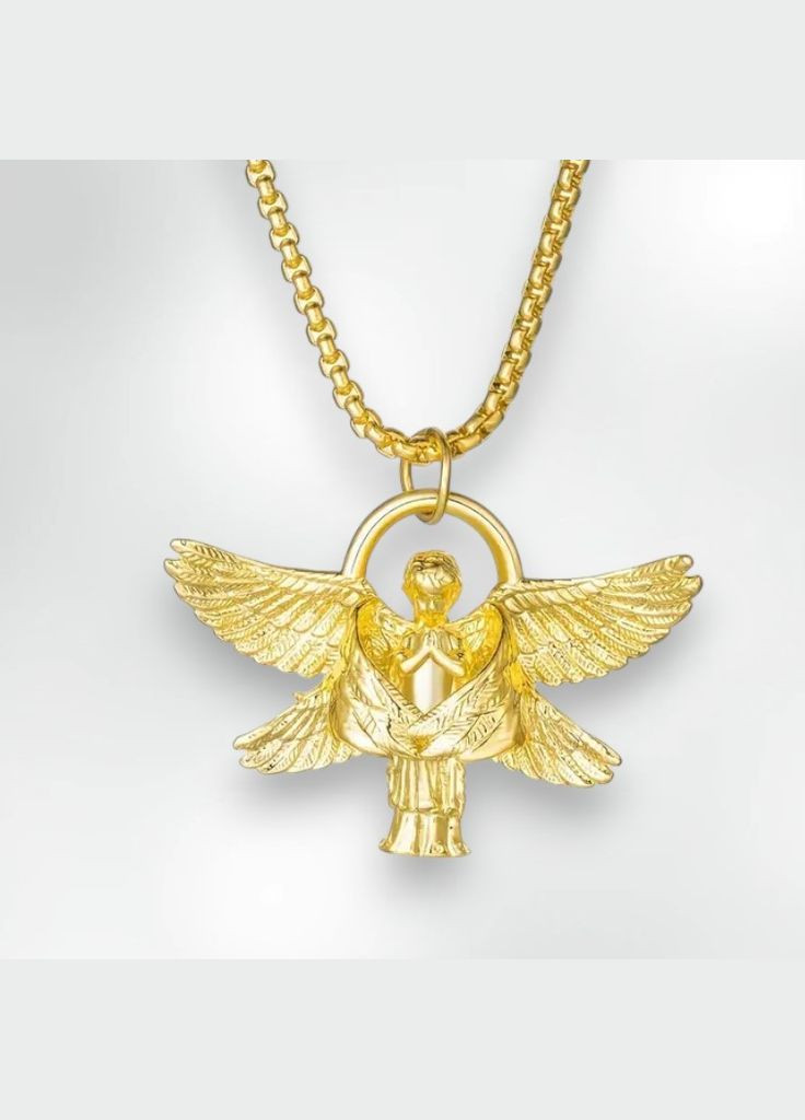 Золотистий кулон-оберіг на ланцюжку Крилатий ангел у ретро стилі з безліччю крил для чоловіків 3.5 см Fashion Jewelry (325220368)