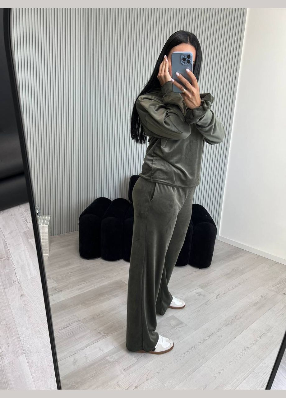 Оливковая (хаки) всесезон пижама с резинкой для волос кофта + брюки No Brand