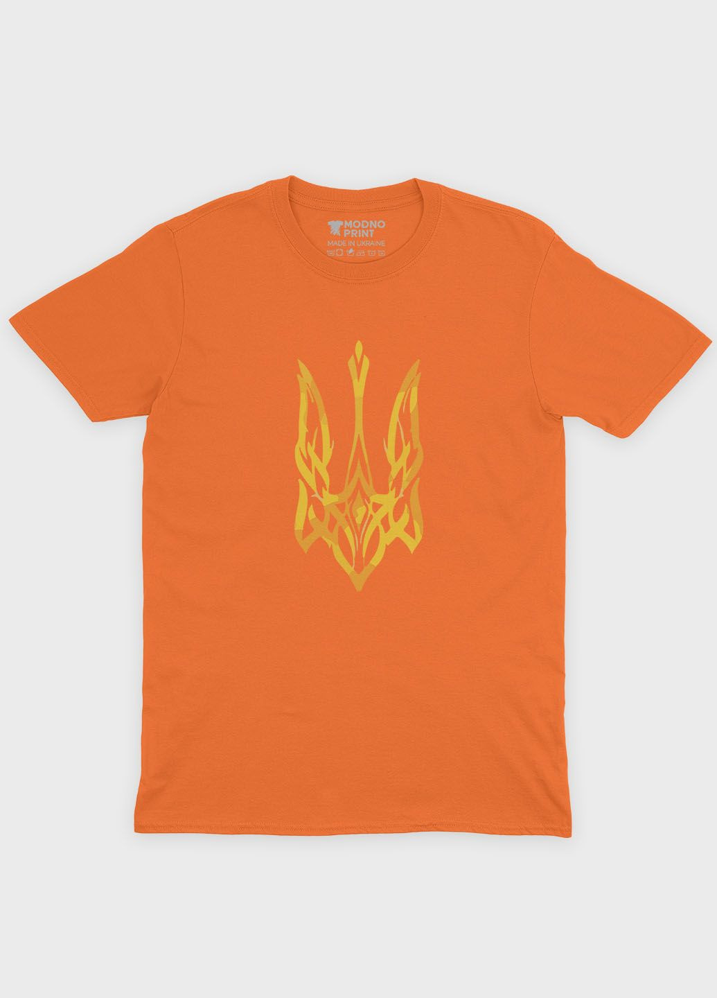 Оранжевая демисезонная футболка для мальчика с патриотическим принтом гербтризуб (ts001-1-ora-005-1-012-b) Modno
