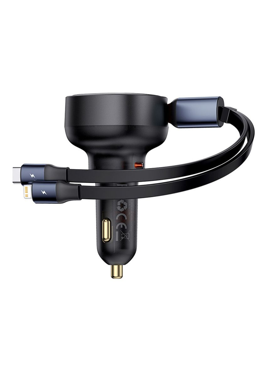 Автомобільний зарядний пристрій Enjoyment Pro Car Charger C+Retractable C & iP Cable 60W Cluster Black Baseus Enjoyment Pro C+Retractable C &amp; iP Cable (340278506)