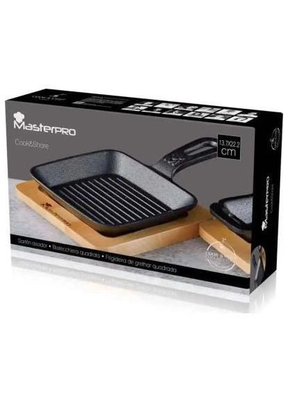 Сковорода-гриль чугунная с деревянной подставкой Cook&share BGMP-3808-4 14 см черная Masterpro (364102180)