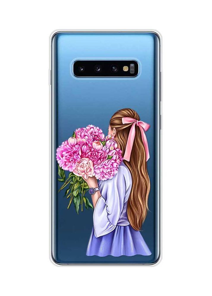 Прозорий чохол на Samsung Galaxy S10 Plus:: Дівчина з півоніями (принт 11) Creative (360701643)
