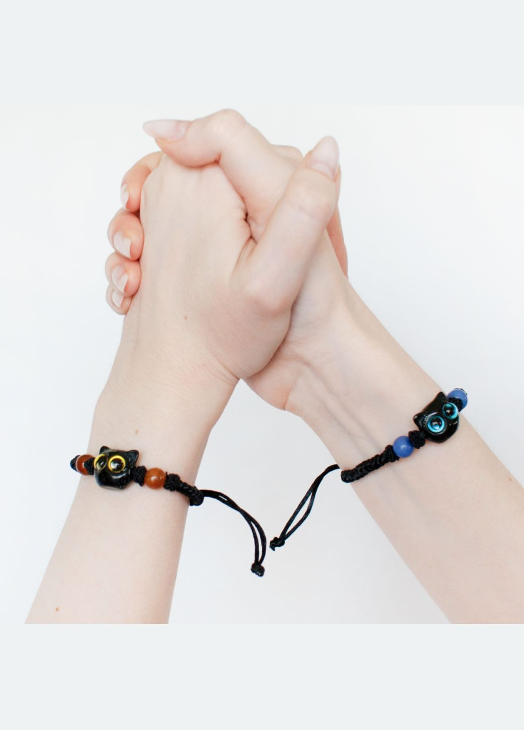 Браслет з бусинками та котиком з блакитними очима плетена фенечка регулюється розмір няшний аксесуар з головою кота для підлітка No Brand (334003600)