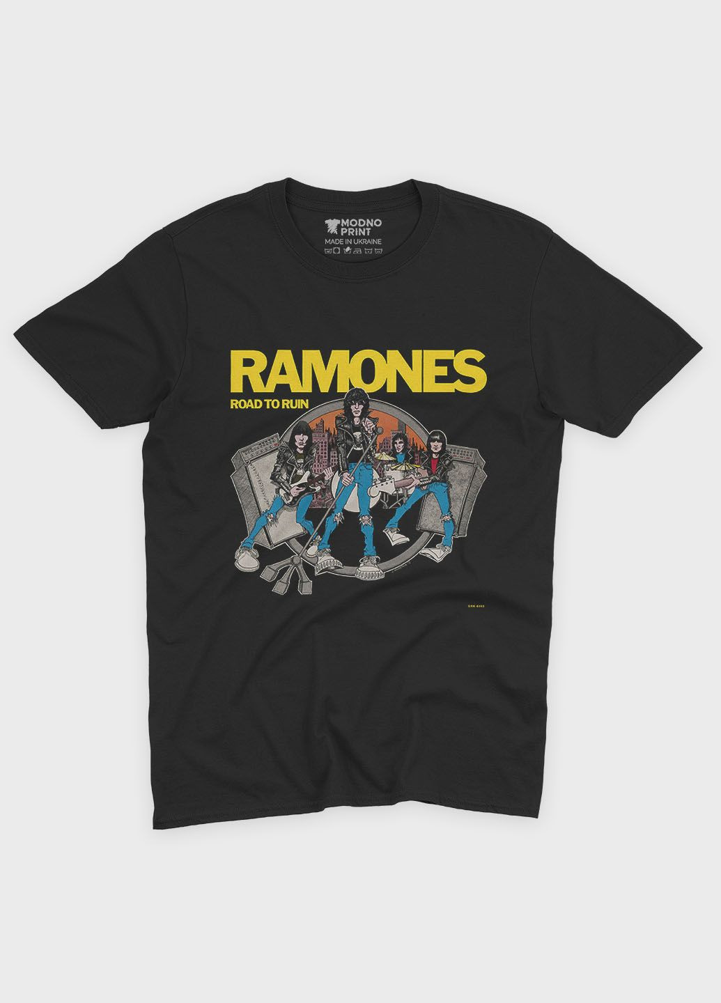 Чорна чоловіча футболка з рок принтом "ramones" (ts001-4-bl-004-2-280) Modno