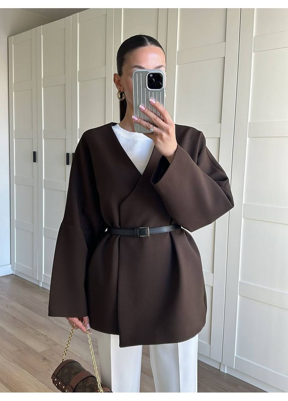 Коричневе демісезонне ❤️🔥 Елегантне пальто з турецького кашеміру + ремінь ❤️🔥Ознайомтеся з розмірною сіткою. Vione