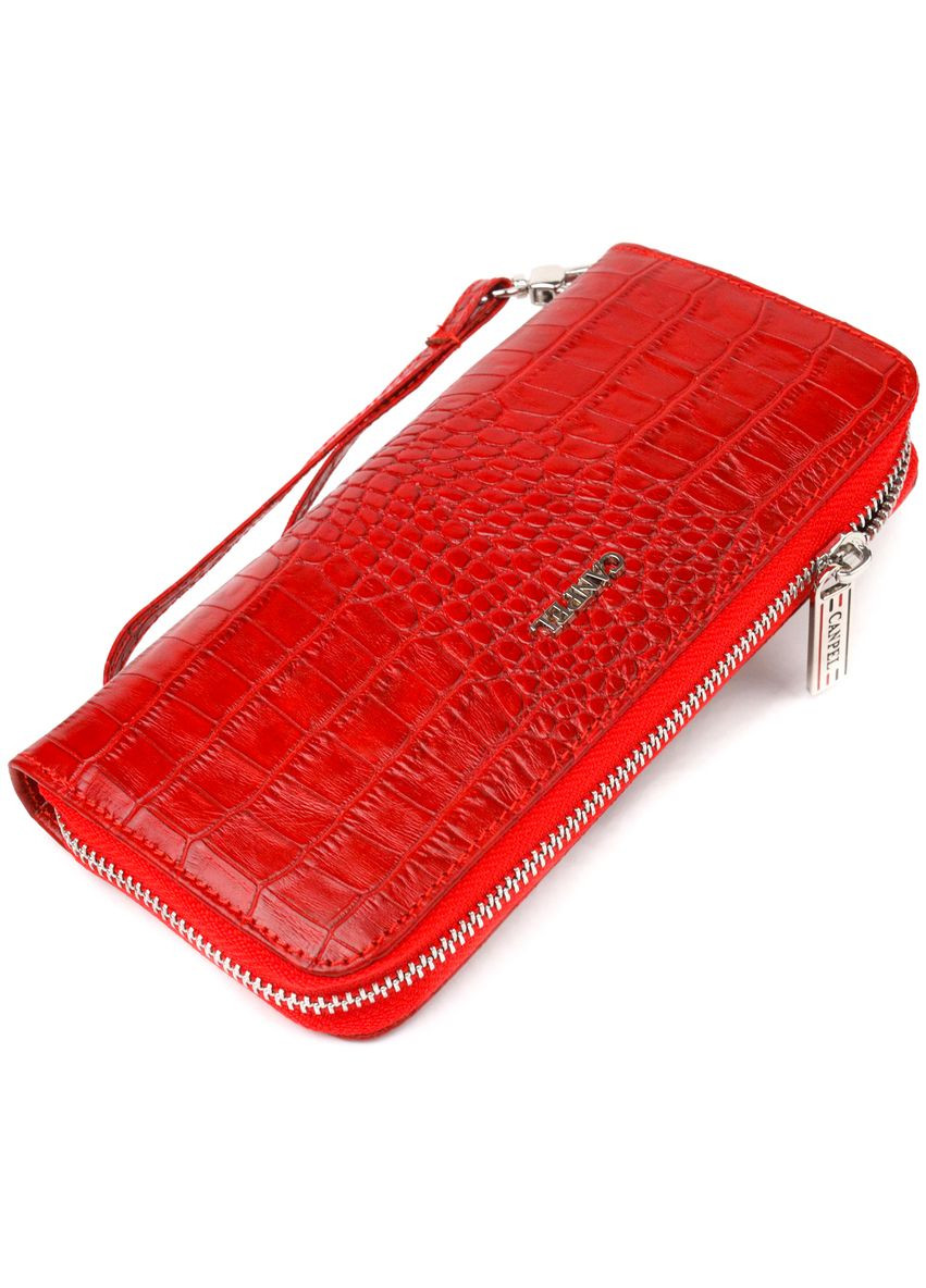 Горизонтальний яскравий гаманець для жінок із натуральної фактурної шкіри під крокодила червоний 19х9,5х2,5 см 21621 Canpellini (329195908)