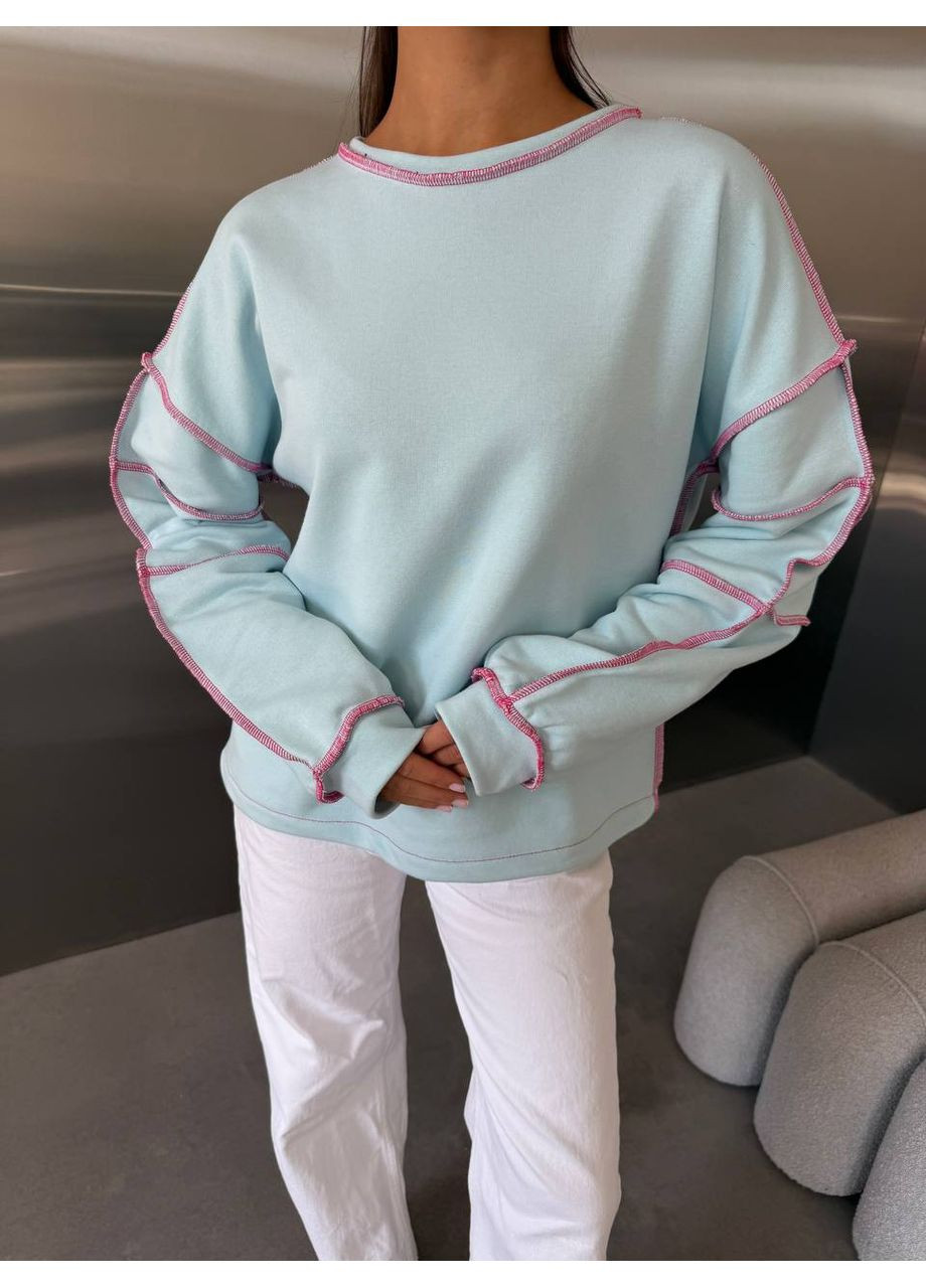 Блакитний світшот жіночий з контрастними швами — замір в опис GD/GL Модний простір однотонний без декору (368760617)