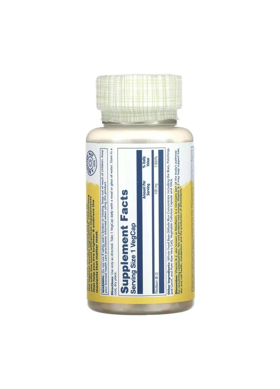 Vitamin B-2 100mg - 100 vcaps Solaray (392265696)