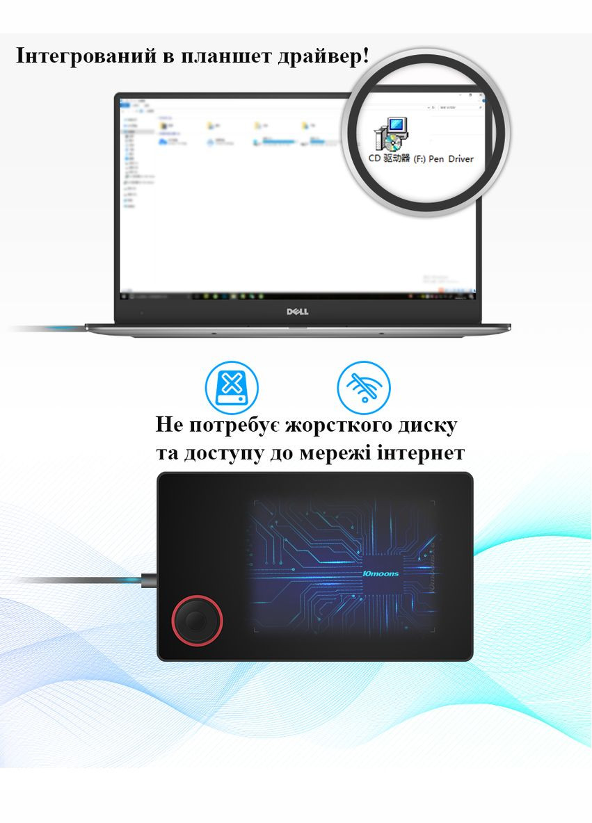 Графічний планшет 10Moons G50 з підтримкою Android та чохлом у подарунок No Brand (322635161)
