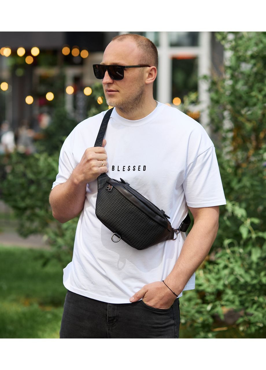 Стильна чоловіча бананка із натуральної гладкої шкіри з принтом NM-58744 Tiding Bag (339508396)