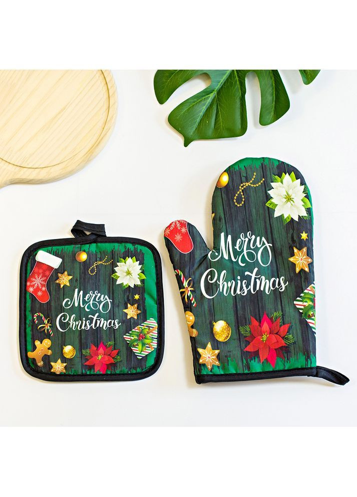 Новогодний подарочный набор кухонная перчатка и прихватка подарка (арт. 1708) No Brand (369962962)