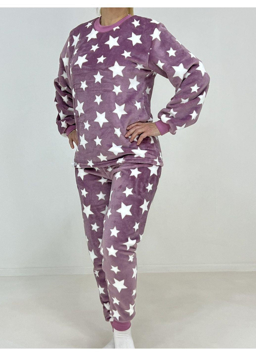 Бузкова зимня піжама жіноча махра зірки 46 бузкова 17110894-1 Triko