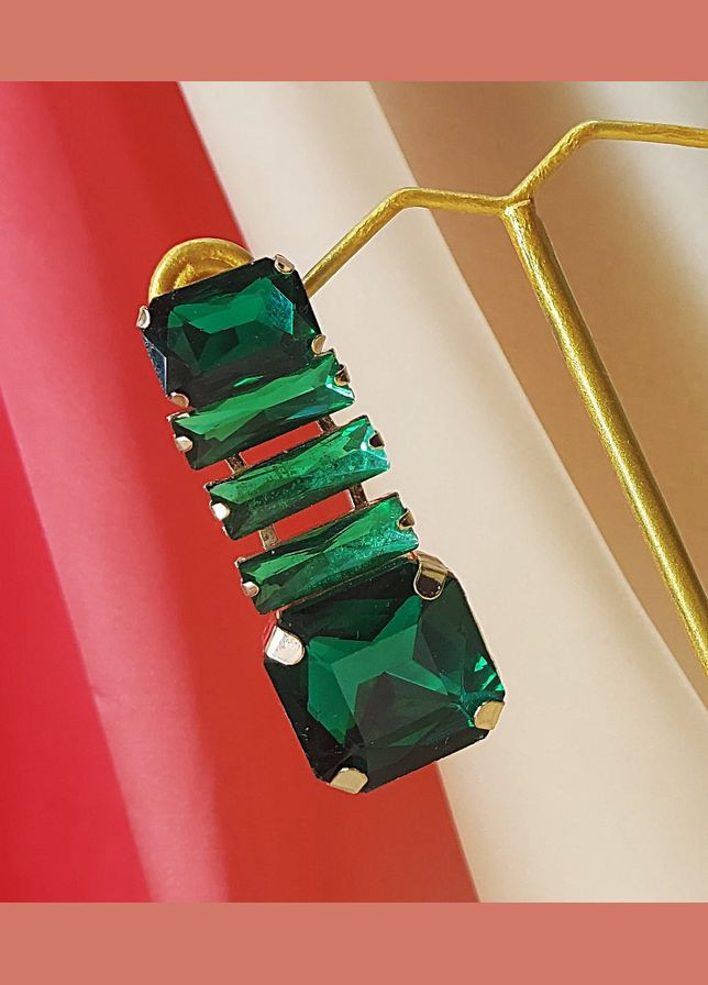 Сережки вечерние Большие зеленые камни No Brand (327419568)