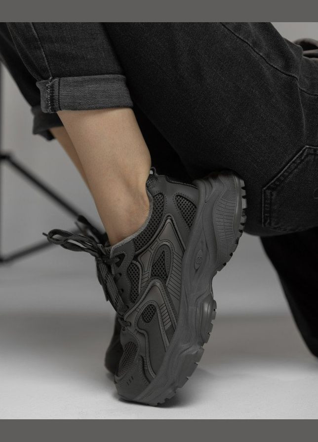 Стильные женские зимние кроссовки черные No Brand чёрные зима (305076292)