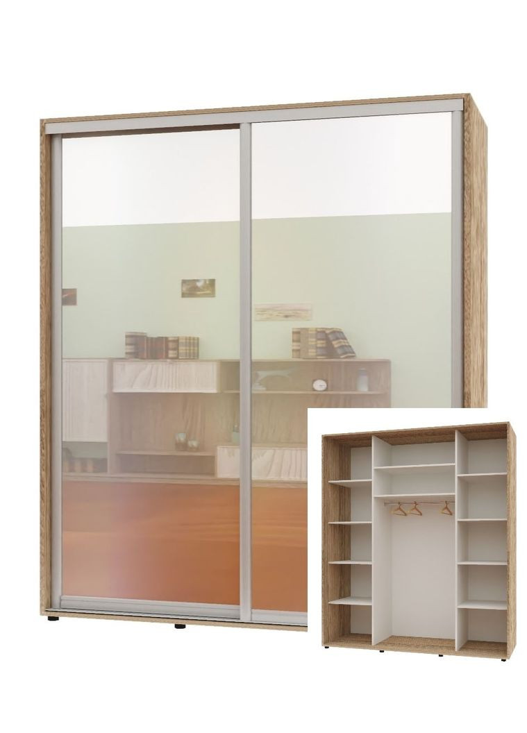 Шкаф-купе двухдверный Комфорт Мебель 200*60*210 см Натуральный 2 двери Зеркало Макси Комфорт Меблі (360432871)