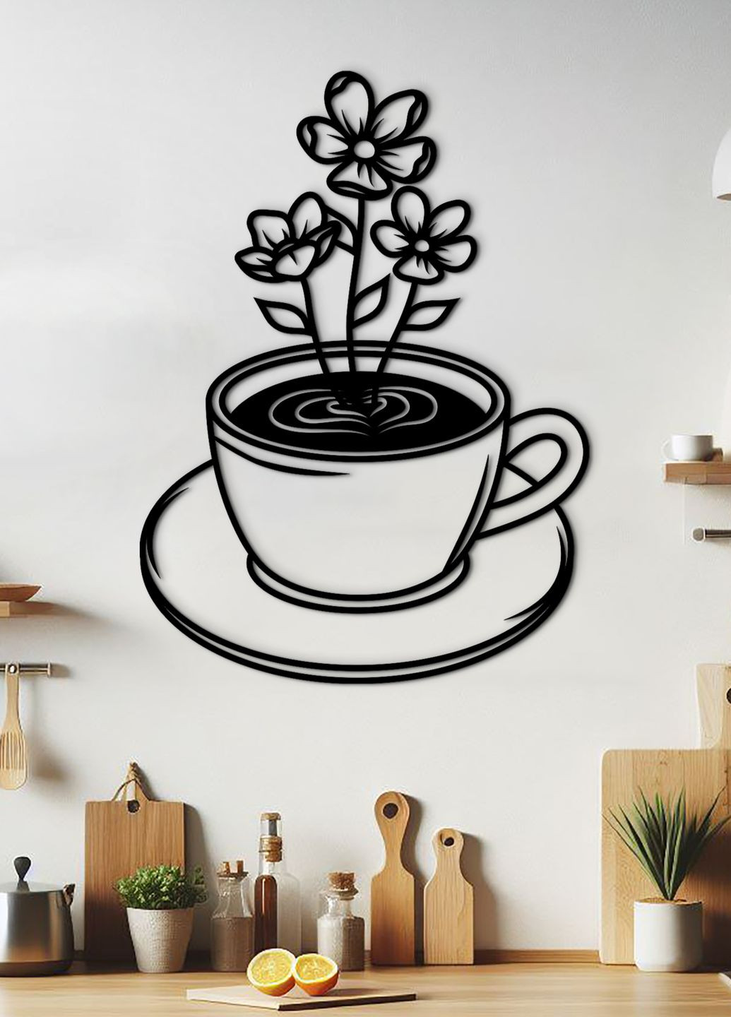 Сучасна картина на кухню, декоративне панно з дерева "Ромашковий чай", стиль лофт 30х23 см Woodyard (292013754)