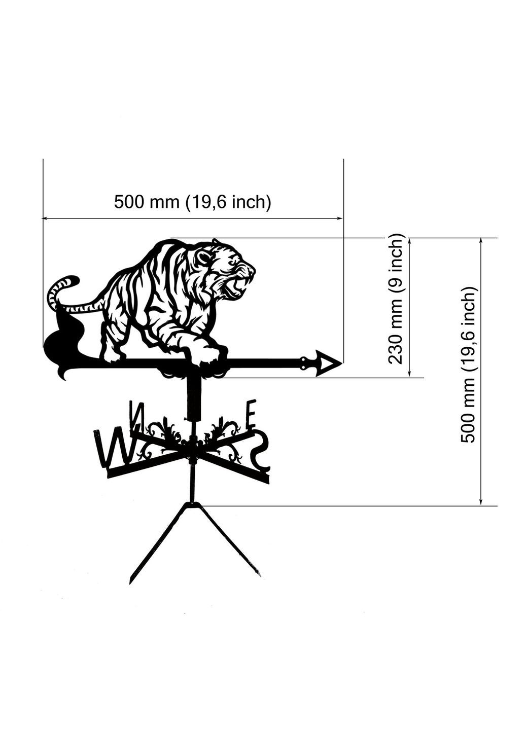 Флюгер Тигр, флюгер на дах з металу 2 мм. No Brand (368896403)