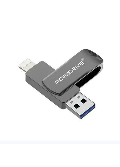 Флешка металлическая 2в1 USBLightning для iPhone, iPad, iPod, компьютера 128 GB Black Microdrive (297869220)
