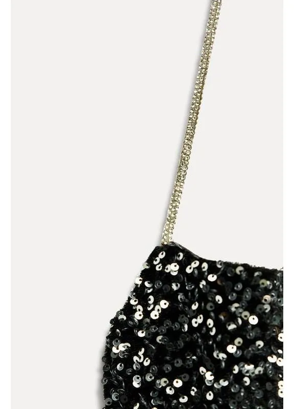 Черное асимметричное платье с блестками Zara
