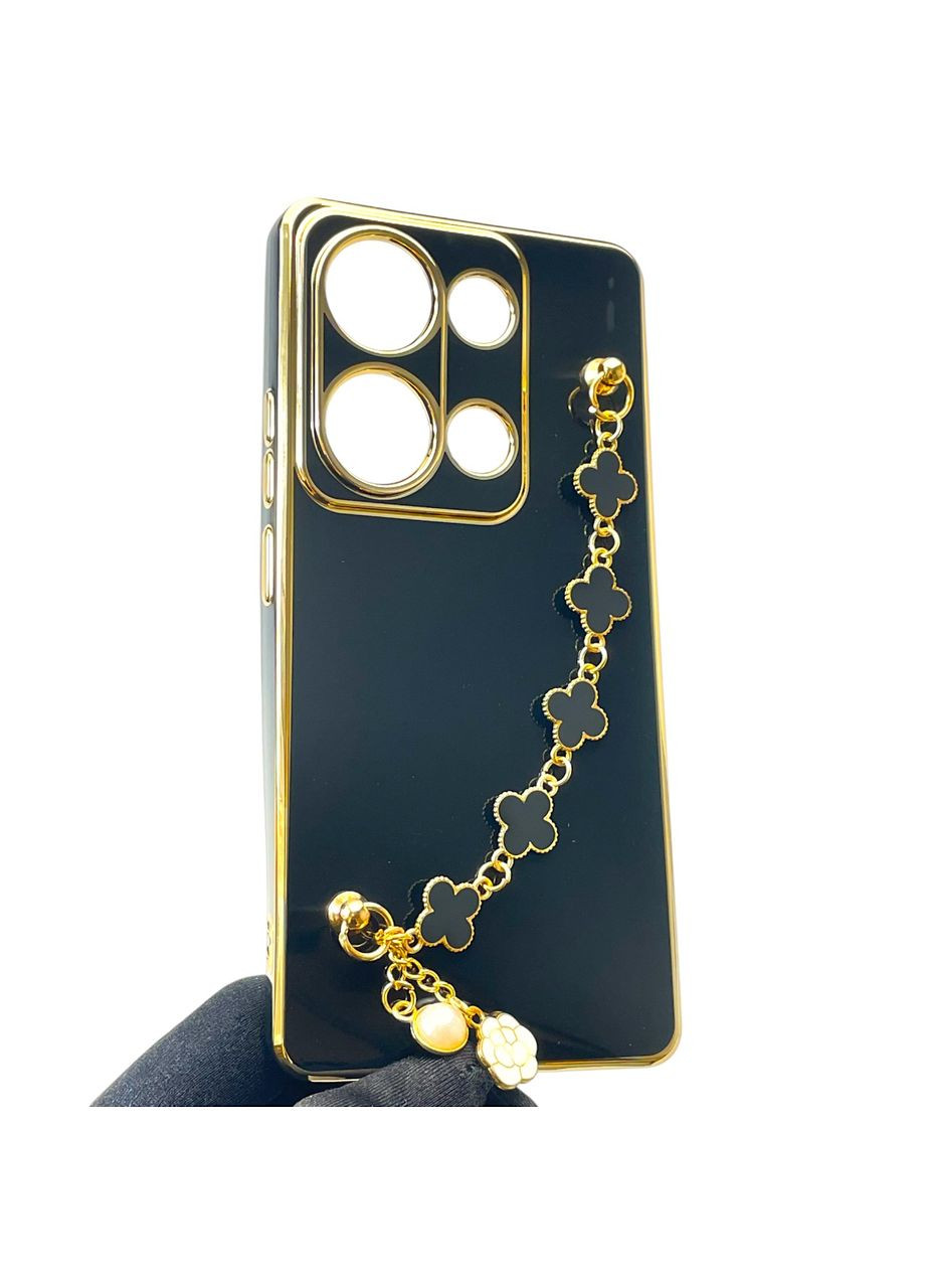 Чехол для телефона POCO M6 Pro 4G женский с ремешком с украшениями и золотой окантовкой на седоме поко м6 о 4г черный gs1 Xiaomi (366230478)