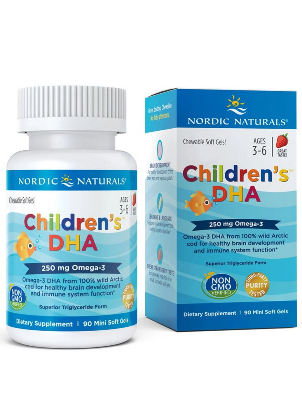 Жирные кислоты Children's DHA 250 mg, 90 капсул - клубника Nordic Naturals (293417014)