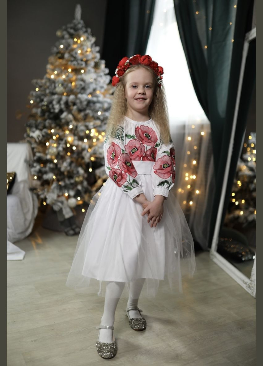 Біла святкова сукня вишиванка для дівчинки маки, вишита сукня для дівчинки (341327883)