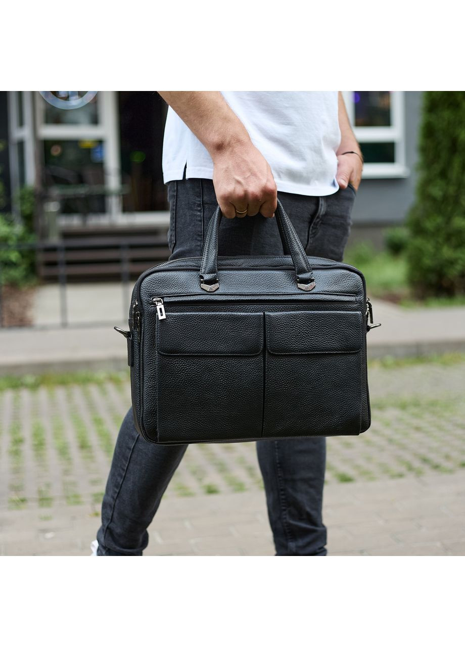 Сумка чоловіча офісна через плече 39х29х10, практичний шкіряний портфель для бізнесу, сумочка для навання, чорний No Brand (359380831)