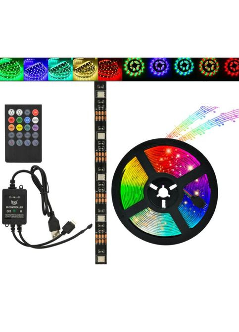Світлодіодна LED стрічка з пультом контролер та блок живлення USB, 5м SMD 5050 RGB IP65 Multicolor No Brand (351485689)