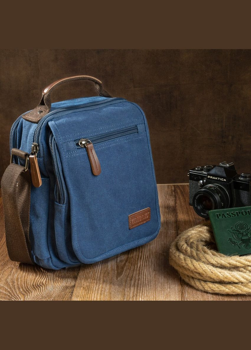 Мужская текстильная сумка через плечо синяя кроссбоди 20201 Vintage (329196659)