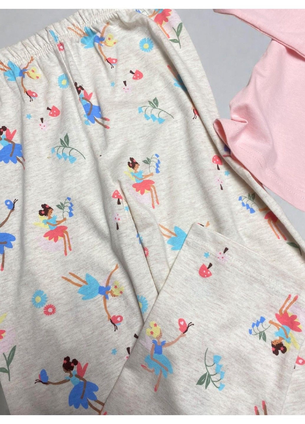 Рожева піжама бавовняна комплект кофта + штани дитяча на дівчинку принт фея,, рожева, бежева Primark