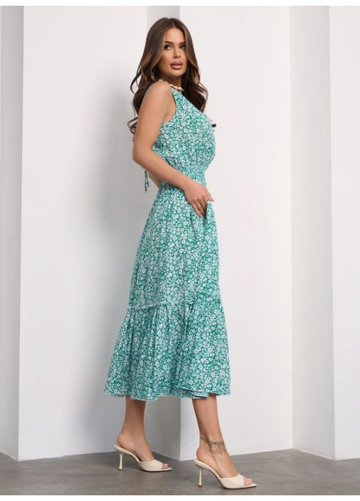Зелена повсякденний стильна сукня кльош No Brand з квітковим принтом