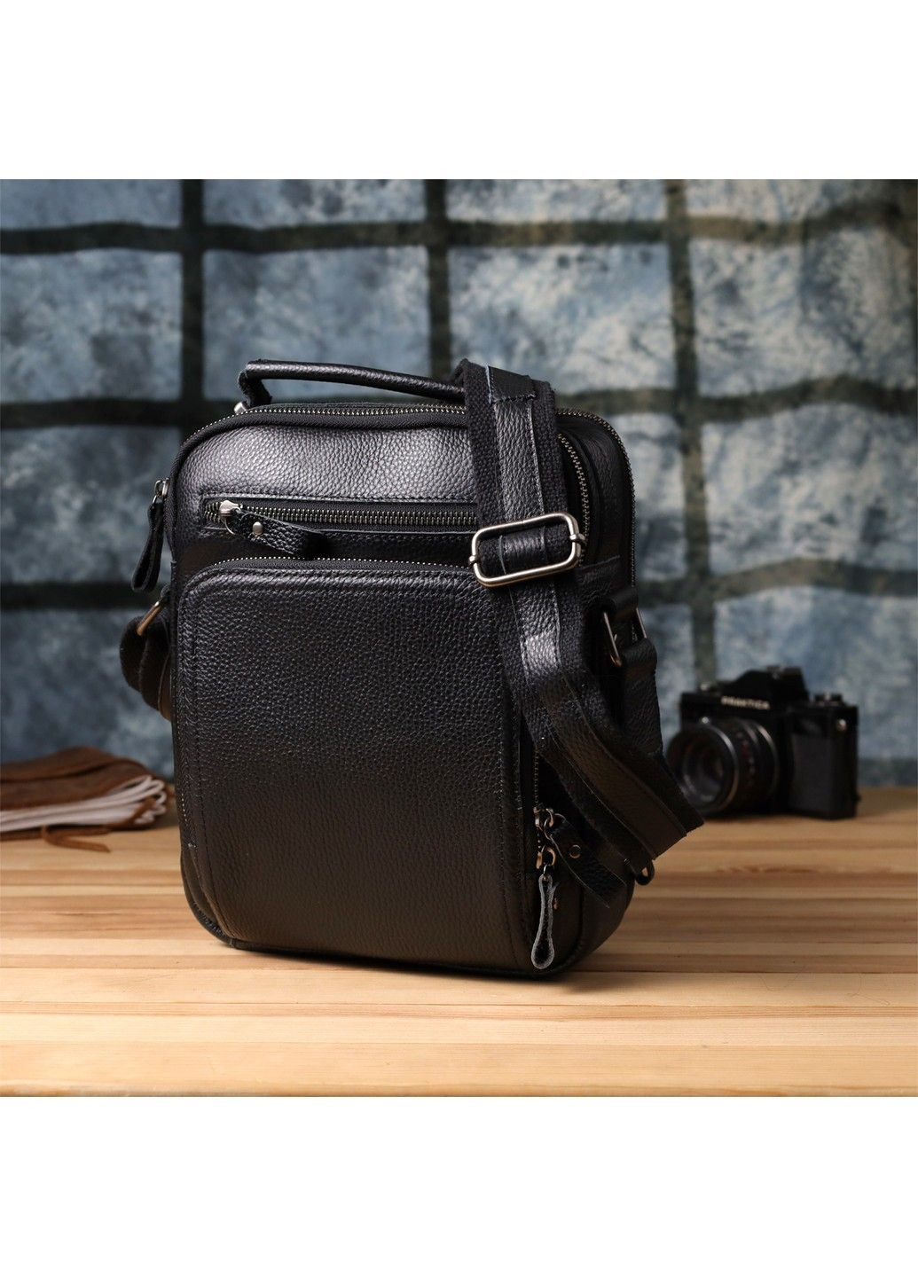 Ділова чоловіча сумка з ручкою для перенесення в руці з натуральної шкіри 23034 Чорний Vintage (356452149)