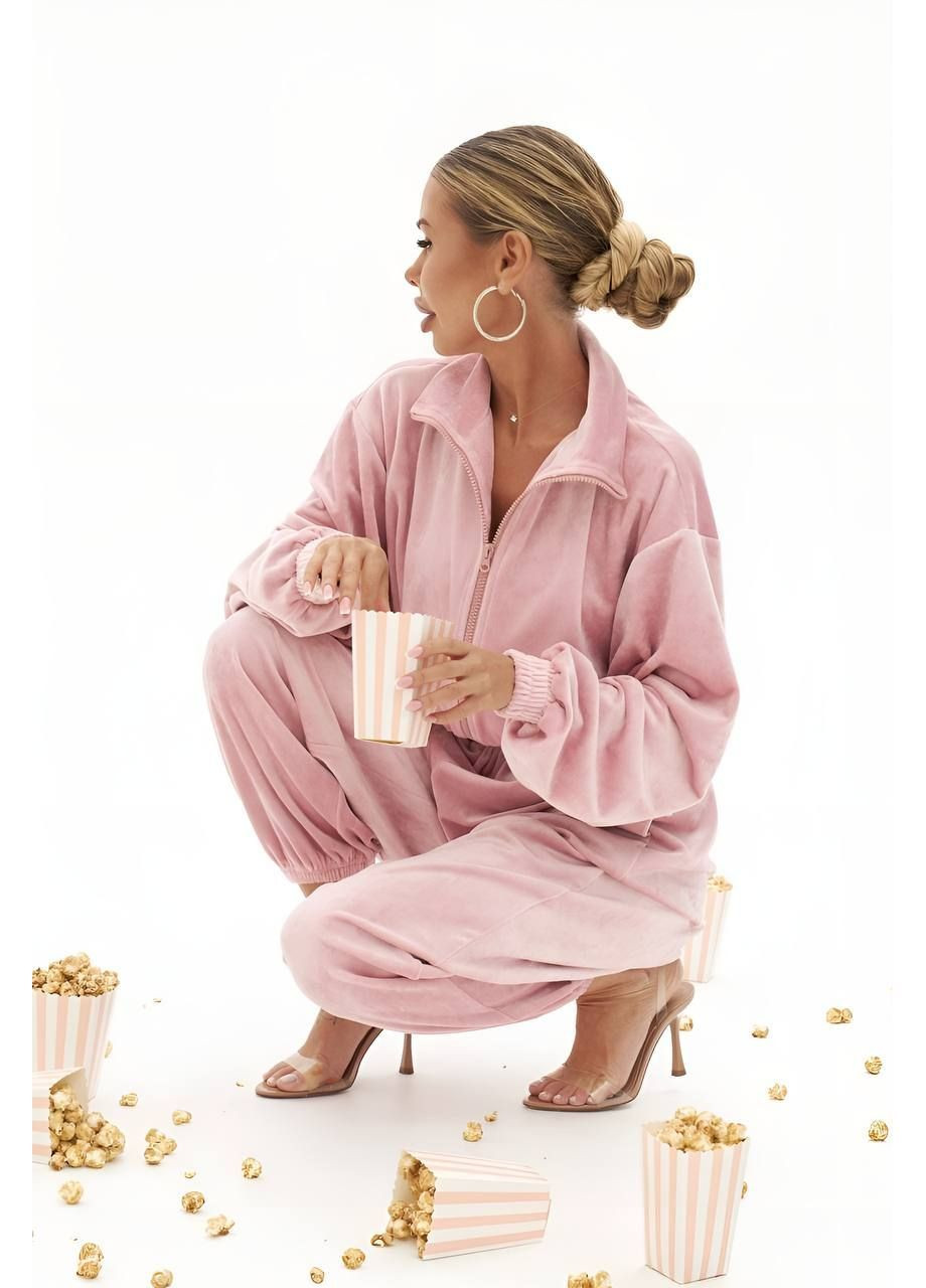 Женский спортивный костюм из велюра: укороченная кофта + широкие брюки MonCher (363173092)