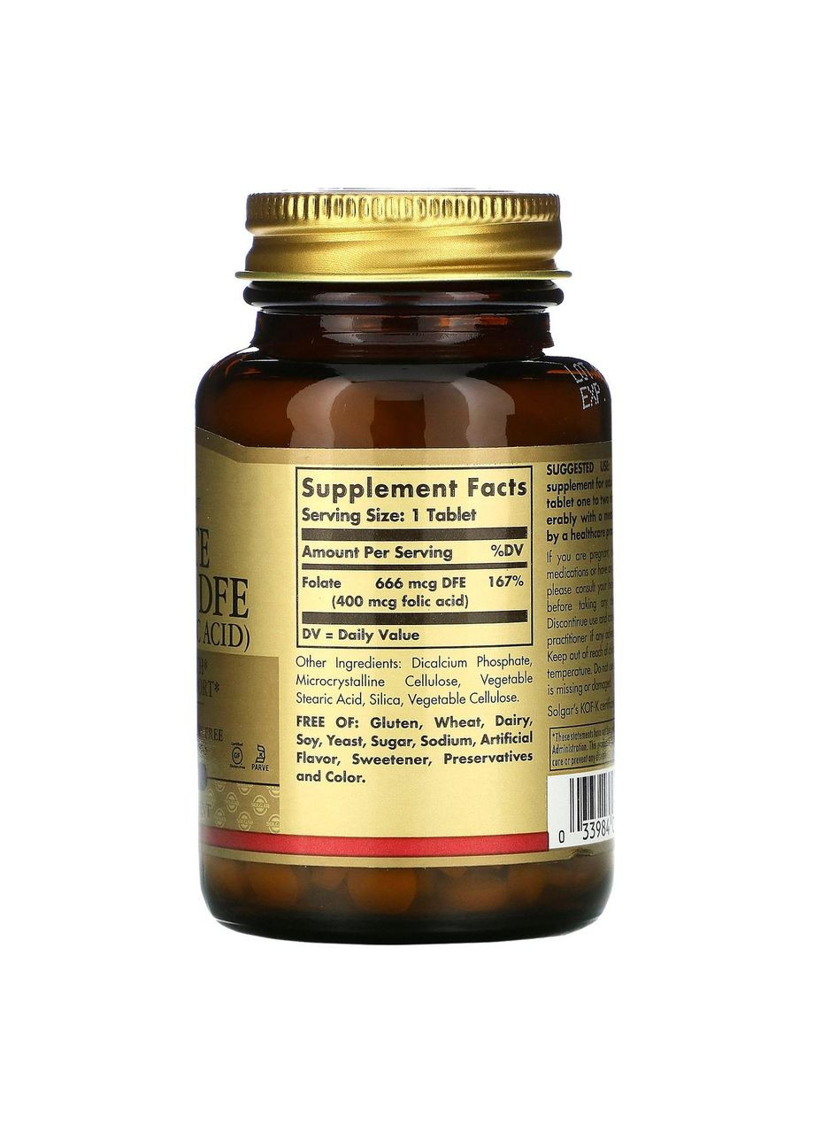 Фолієва кислота (Folic Acid),, 400 мкг, 250 таблеток Solgar (364312417)